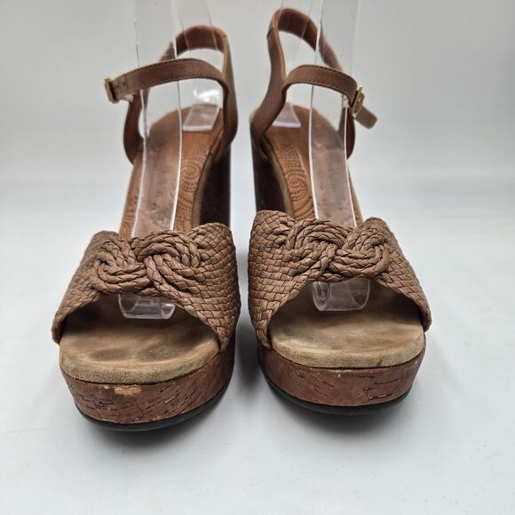 Chie Mihara Cork Wedge Platform Brown Leather Sandals Heel 4.5" Size 39 US 8.5 - Picture 2 of 8